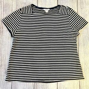 LIZ CLAIBORNE Women’s Navy & White Striped Top With Square Neck Size XL
